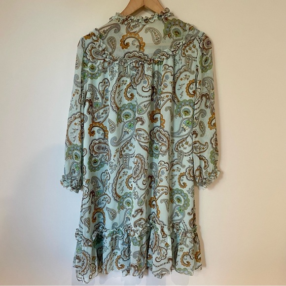 Aritzia Wilfred Amandine Mini Peasant Dress Paisley Print Chiffon Ruffle Medium - Picture 5 of 10